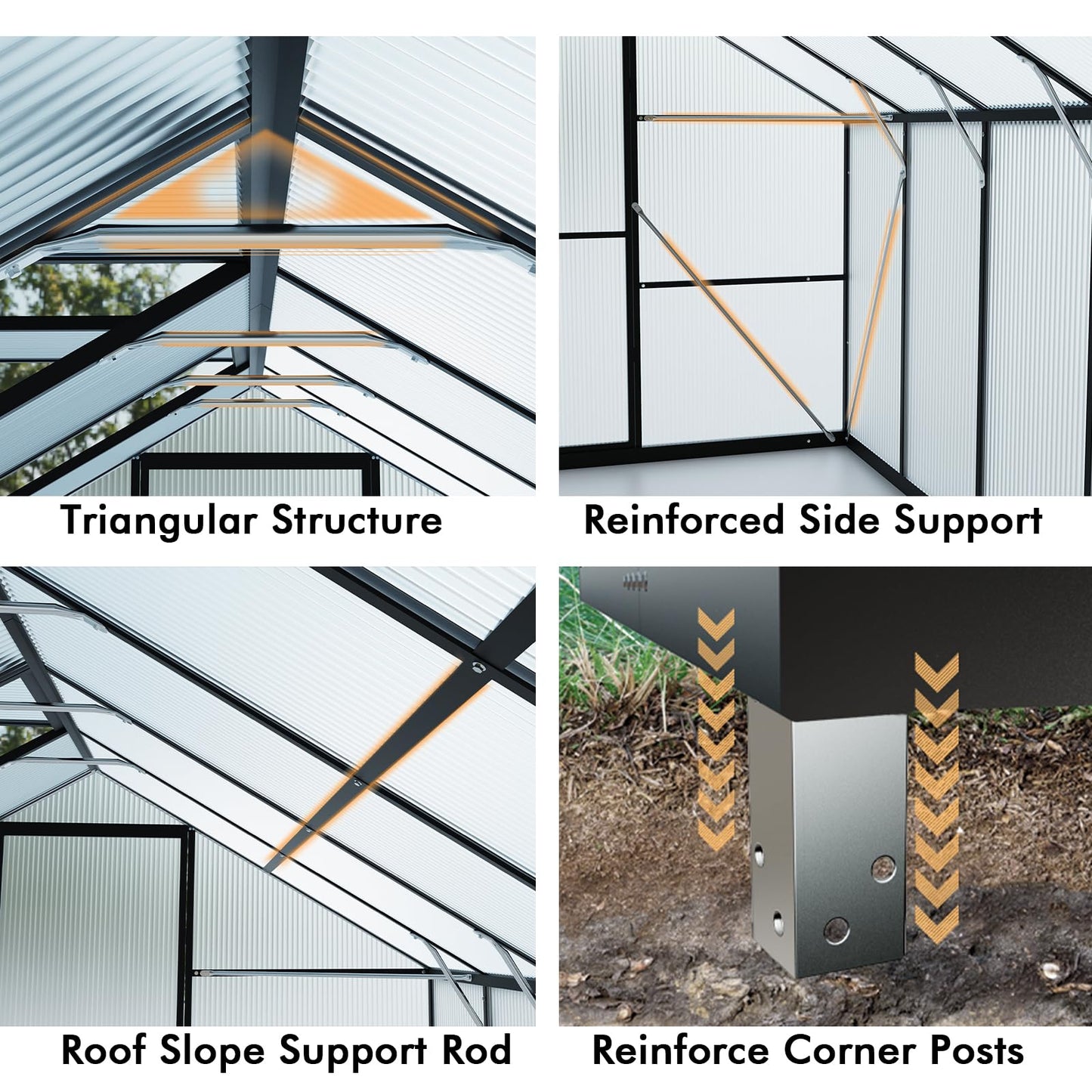 8X10FT Greenhouses for Outdoors with Electronic Thermometers, Green Houses for Outside with Drainage Channel Roof Vent for Backyard, Walk-in Greenhouse Kit Withstands Strong Wind or Snow