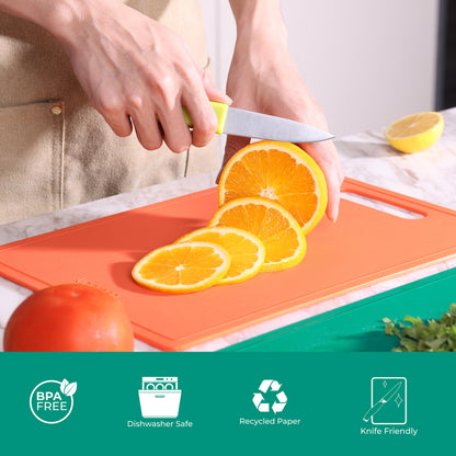 Linoroso Flexible Kitchen Cutting Board - Made from BPA Free Material - Cutting Mark Prevention, 10x14 Inches, Non-Slip Design - Easy-Care Kitchen Essential, Orange