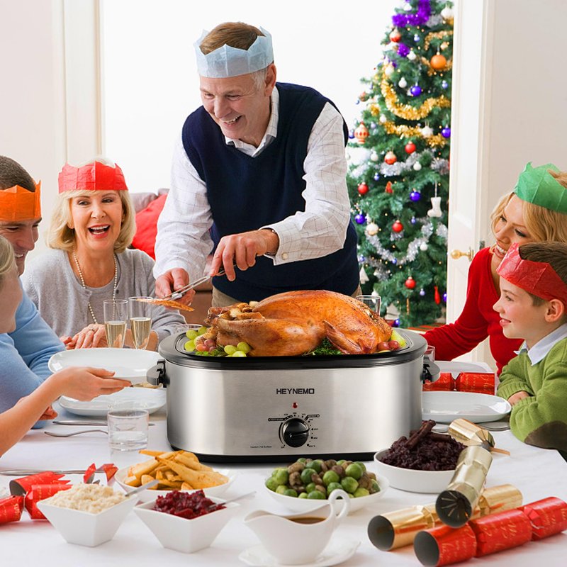 Roaster Oven 22 Quart Electric, Turkey Roaster with Self-Basting Lid Design, Large Stainless Steel Electric Turkey Roaster Oven Fits Turkeys Up to 26LB