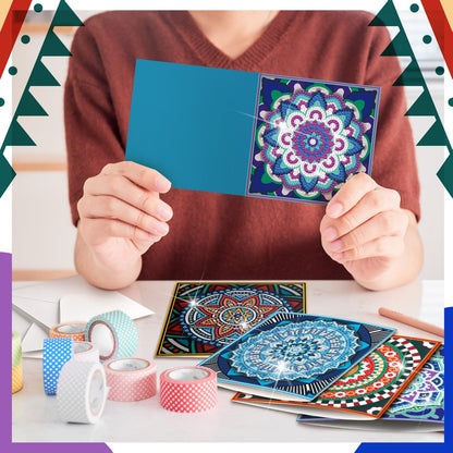 Saillong 12 Pack Mandala Diamond Painting Greeting Card Kits DIY Diamond Art Cards with Envelopes Flower 5D Rhinestones Painting Kits for Adults DIY Crafts Family Friend Birthday Gifts
