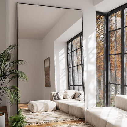 Fitcleer Glassless Full Length Floor Mirror 71”×39”, Shatterproof Large Leaning or Wall Mounted Mirror for Bedroom, Living Room, or Home Gym, Ultra-Light Black Frame