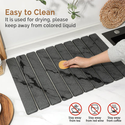 Large Stone Dish Drying Mat for Kitchen Counter, Quick Dry Stone Dishes Mats,Foldable Water Absorbing Diatomaceous Earth Drying Organizer Pad for Plate Rack Bottles Utensils(Dark Gray 24"×16" & 8"x4")