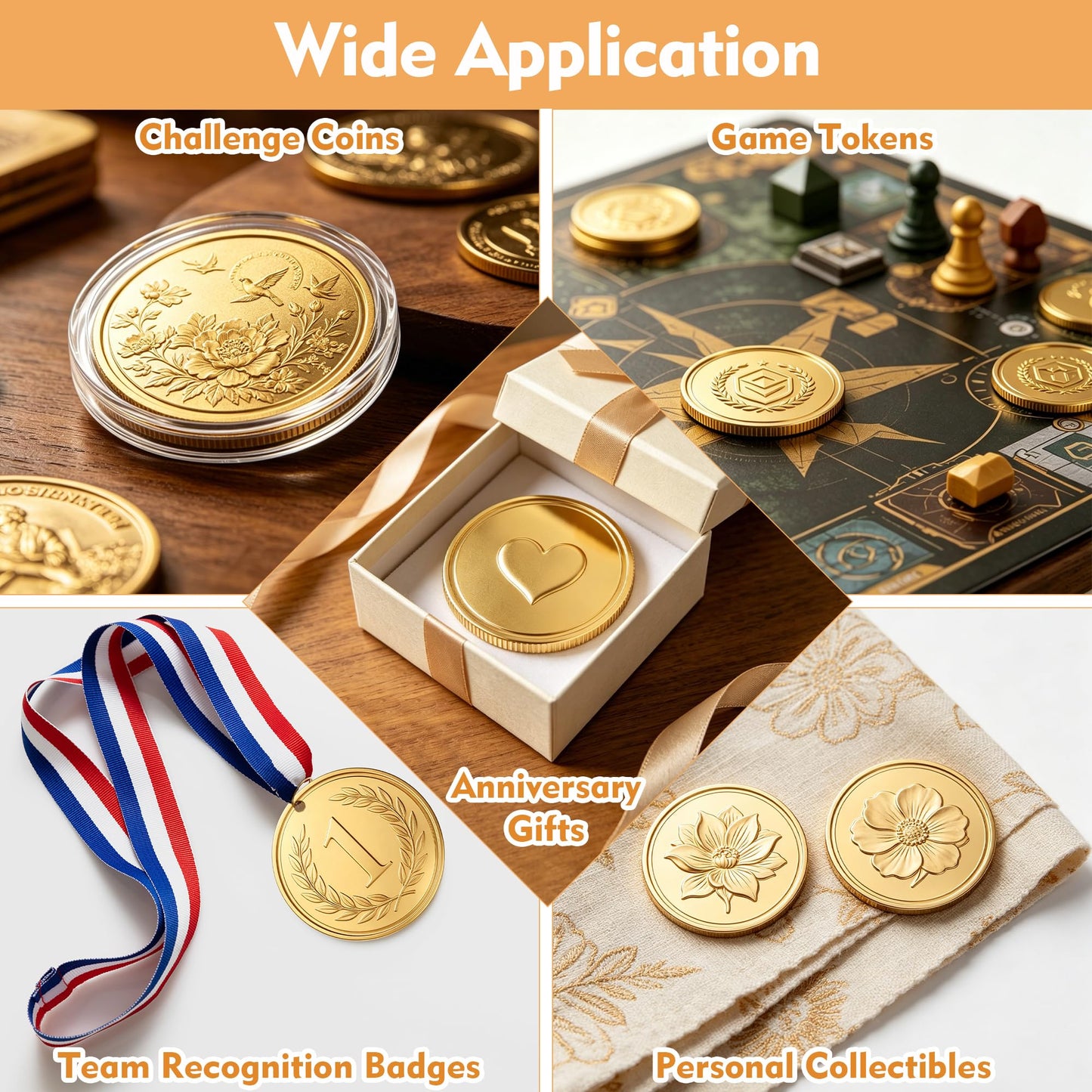 8Pcs 40mm Blank Brass Coins for Laser Engraving, Solid Blank Challenge Coin Set with with Acrylic Protection Box, Resealable Bag, Card, Tassel and Pen for DIY, Customization Gift & Memorial