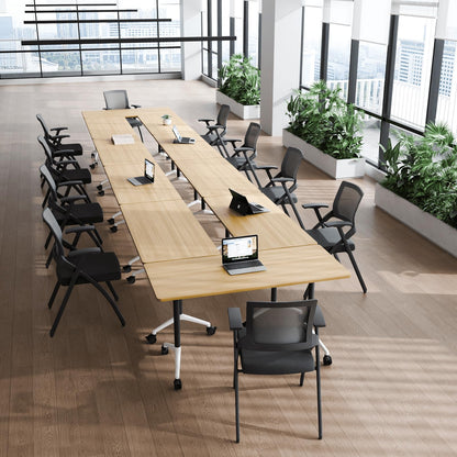 rzoizwko 4Packs Folding Conference Tables on Wheels,55.1 in Mobile Flip Top Meeting Room Table for Office & Training Rooms,Foldable Conference Room Tables Modular Rolling Desk Heavy-Duty Metal Frame
