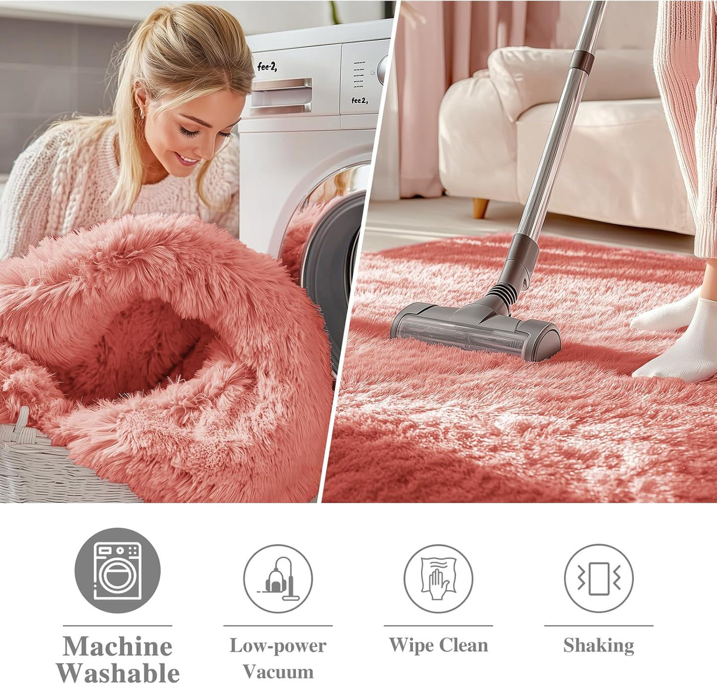OLANLY Round Rust Red Area Rug - Soft, Fluffy, Machine Washable 6 ft Carpet for Bedroom & Living Room
