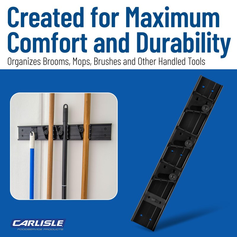 Carlisle FoodService Products 4073100 Roll 'N Grip Mop, Broom and Tool Holder / Storage System, 3 Positions + 1 Hook