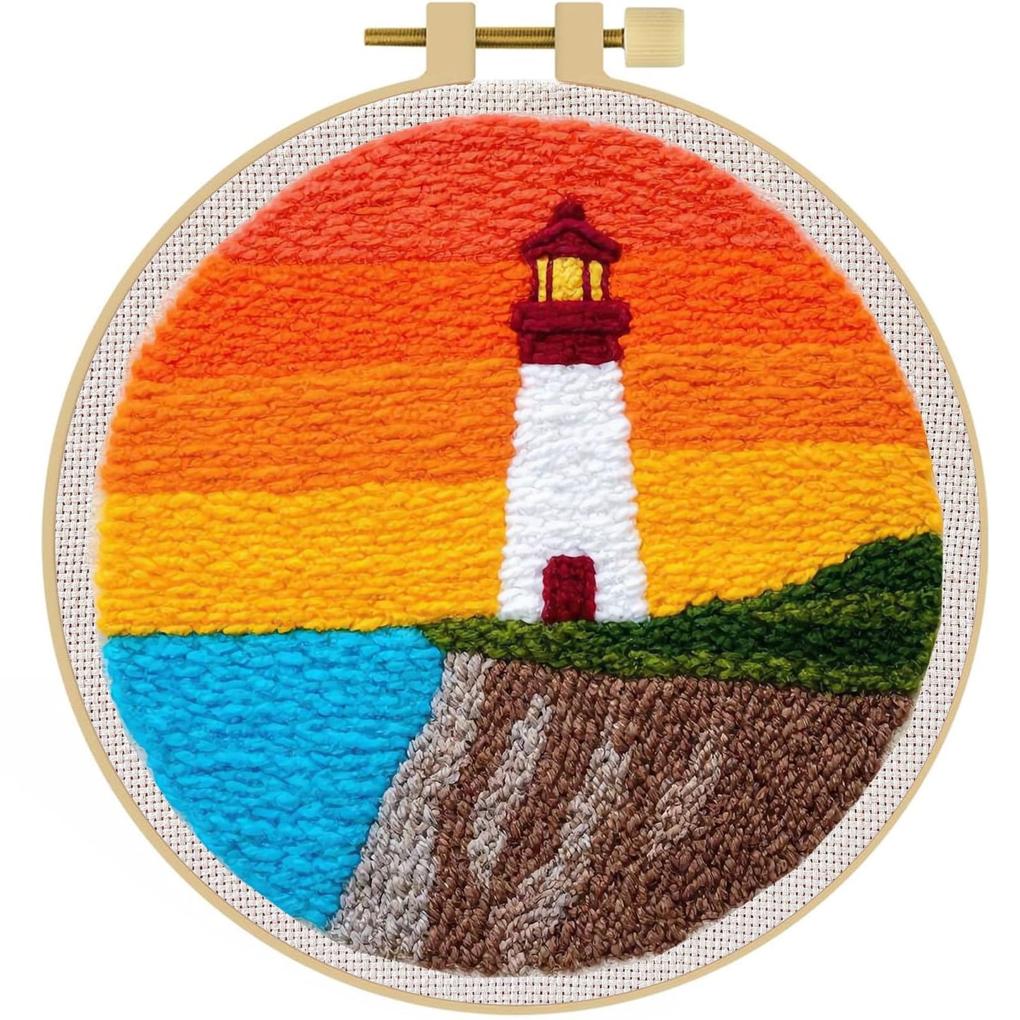 LACHLAND Punch Needle Kit Beginners, Landscape Stitching Kit for Adults&Teens DIY Embroidery Starter Craft with Yarn Needle Tool Easy Hobby Home Decor Gifts for Craft Lover (Lighthouse)