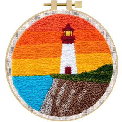 LACHLAND Punch Needle Kit Beginners, Landscape Stitching Kit for Adults&Teens DIY Embroidery Starter Craft with Yarn Needle Tool Easy Hobby Home Decor Gifts for Craft Lover (Lighthouse)