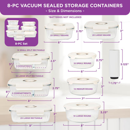 HOLDN’ STORAGE Vacuum Food Storage Containers, Set of 8 Glass Containers & Electronic Pump - Keep Food Fresh Longer, BPA-Free Glass, Leak-Proof, Ideal for Meal Prep, Marinating