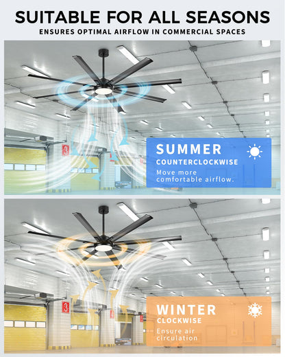 JAZAVA 84 Inch Industrial Ceiling Fan with Light, Large Ceiling Fan with 8 Aluminum Blades, Works with Alexa, 6-Speed Reversible DC Motor, 3 CCT Settings, Ideal for Covered Outdoor Spaces, CF04BK-84