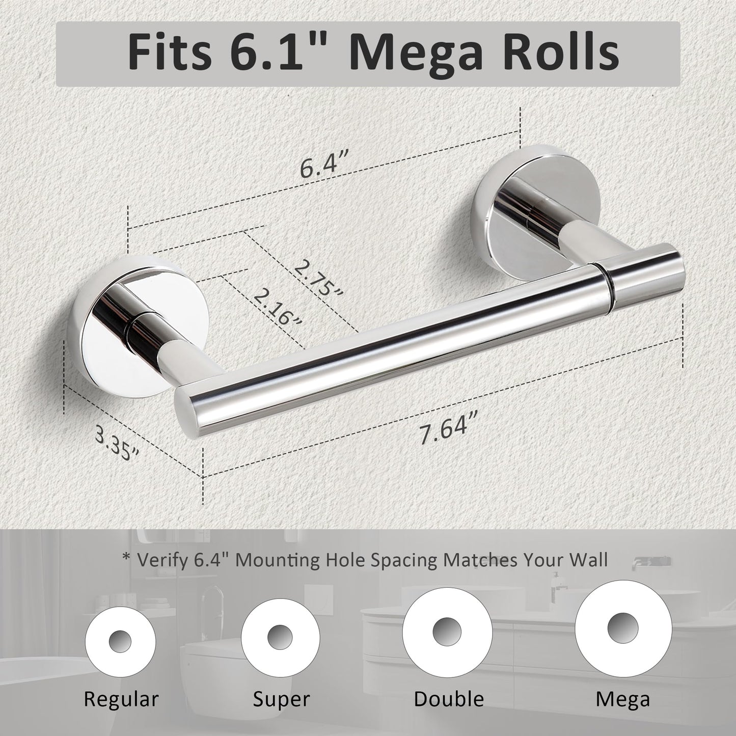 BVL Toilet Paper Holder Polished Chrome Wall Mount Stainless Steel 304 Large Mega Roll