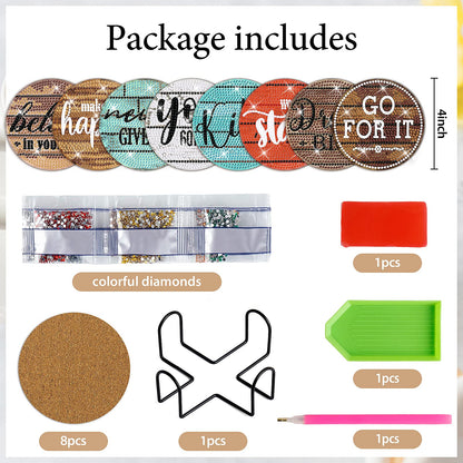 clothmile 8 PCS Diamond Art Coasters Inspirational Painting Kits with Holder DIY Farmhouse Rustic for Beginners, Adults, Kids, Crafts Supplies