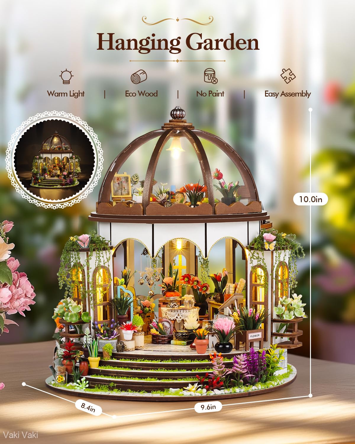 Vaki Vaki [2026 New] Hanging Garden Miniature House Kit with LED Light, Book Nook Kit with Cover for Birthday, 3D Wooden Bookends Puzzle Bookshelf Decor Building Kit Birthday Gifts for Family, Friends