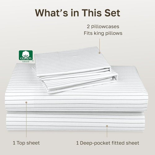 California Design Den Cal King Bed Sheets Set - 400 TC Award-Winning Soft Cotton, Smooth Sateen Finish, Deep Pockets, Cozy Pinstripe Bedding