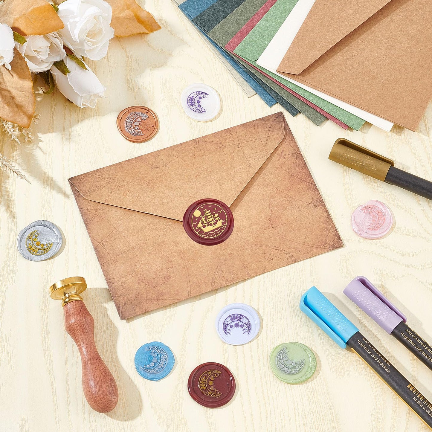 CRASPIRE Ship Wax Seal Stamp Sea Sail Boat 25mm Vintage Sealing Wax Stamps Removable Brass Head with Wooden Handle for Wedding Christmas New Year Envelopes Invitations Gift Packing