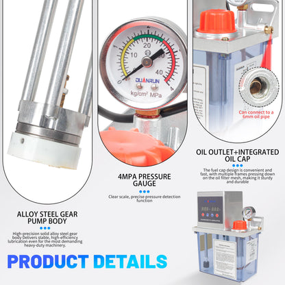 CNCTOPBAOS 90W 2L Automatic Lubricating Oil Pump 110V, Dual Digital Display 4Mpa Pressure Gauge Adjustable Time Oil Output 200ml/min, Alloy Gear Oiler Lubrication System for CNC Milling Lathe Machine