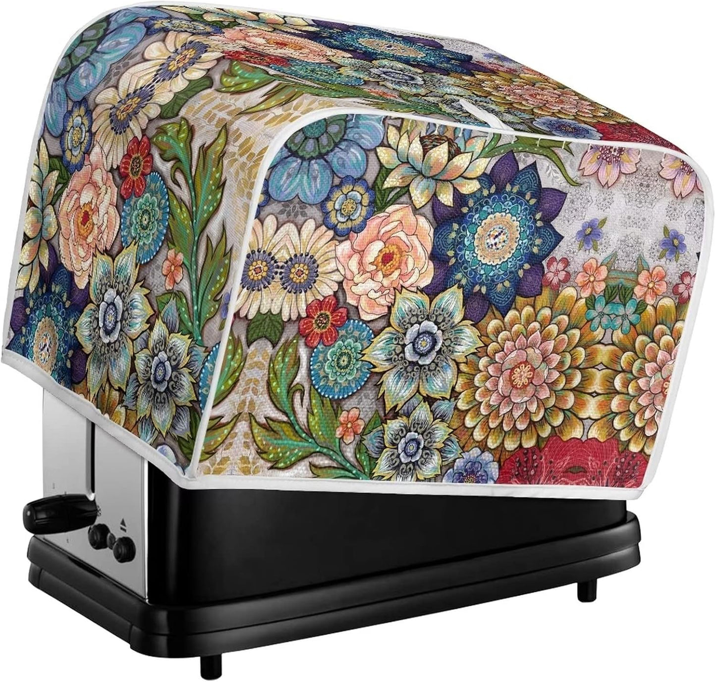 Bright Blossoms Toaster Covers 4 Slice, Dustproof Fingerprint Protectors and Greasy Protection, Anti-sputtering Machine