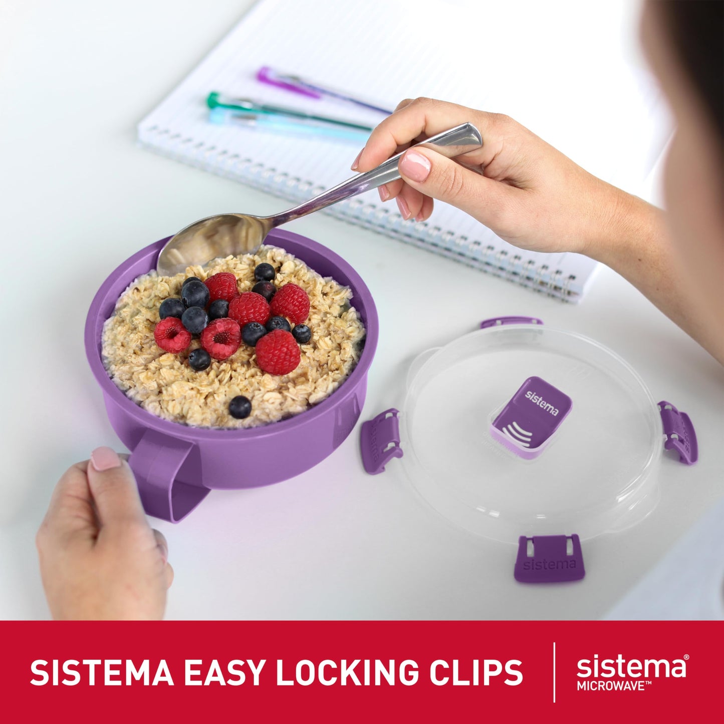 Sistema Microwave Containers | Soup Mug, Porridge Bowl & Noodle Bowl | Food Containers With Steam Release Vents | BPA-Free | Red | 3 Count