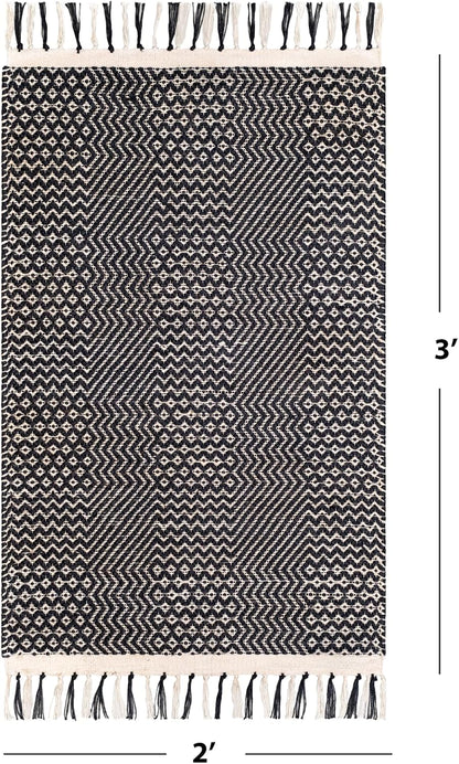 Hand Woven Jute Natural Area Rug 2x3 ft - Wavy Diamond Design for Living Rooms, Kitchen, Bedroom & Dining Decor