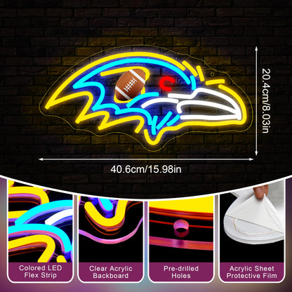 Football Neon Sign for Wall Decor - Team Merch Neon Acrylic USB Powered LED Wall Art Decor, Light Up Sign Dimmable, for Man Cave Game Room Bedroom Bar Club Party Fans 15.98" × 8.03"