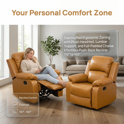 Trygoal Manual Recliner Chair, Nursery Rocking Chair, Recliner Chair for Adults, Lazy Boy, Gaming Recliner wih Overstuffed Arms, Suitable for Home Theater, Living Room, Bedroom, Ginger