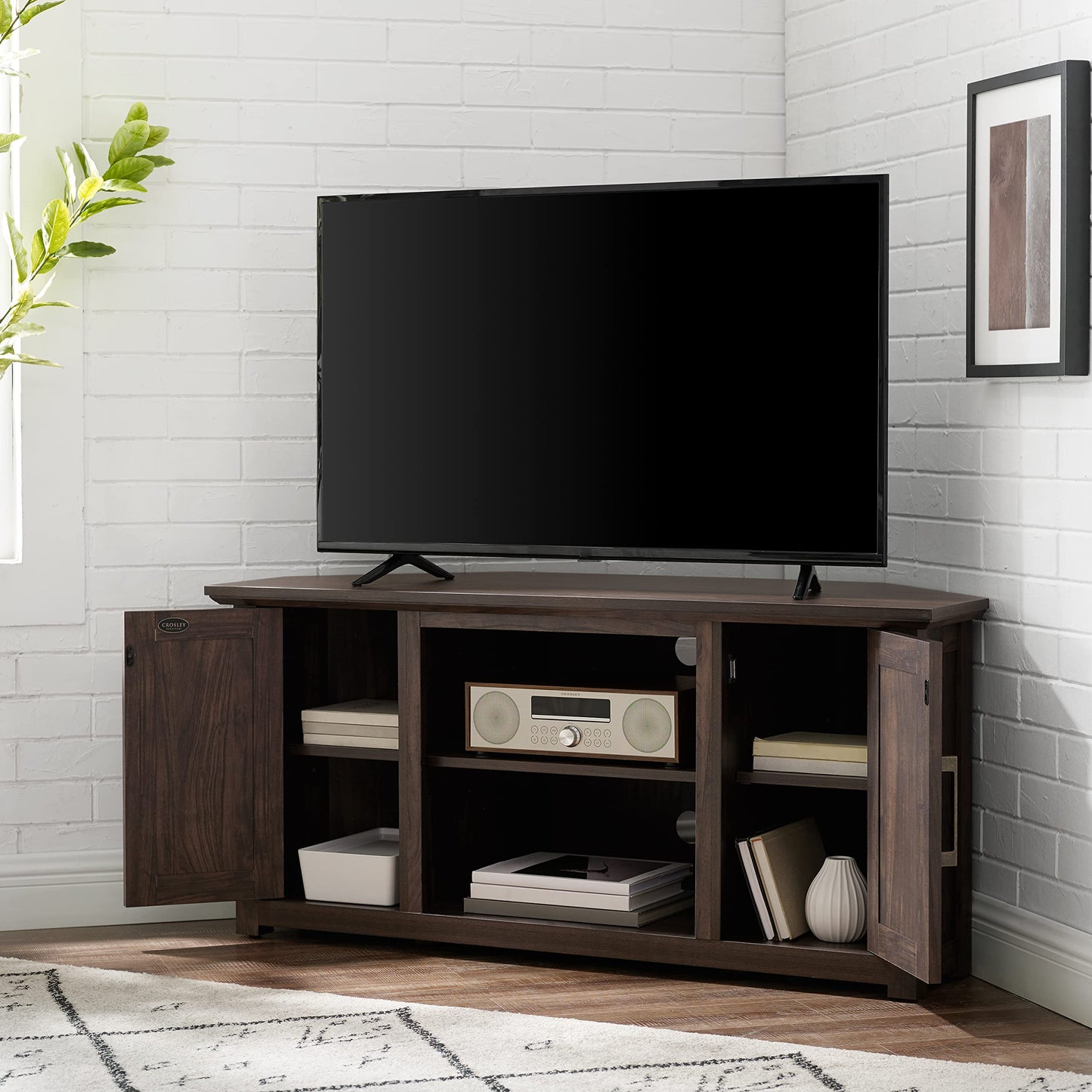 Crosley Furniture Camden TV Stand for 50+ inch TVs, Entertainment Center with Adjustable Storage Shelves, Dark Walnut