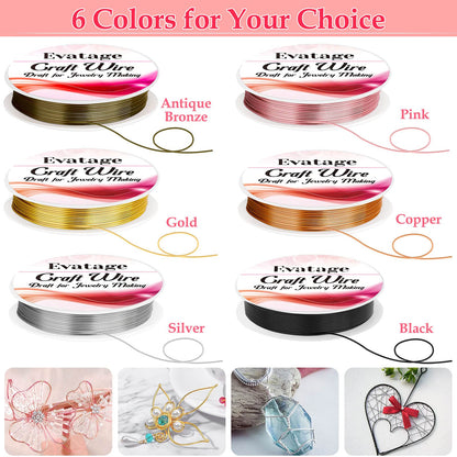 20 Gauge Jewelry Wire for Jewelry Making, Evatage 6 Rolls Craft Wire Tarnish Resistant Copper Beading Wire for Jewelry Making Supplies and Crafts