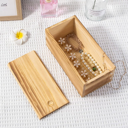 Vintage Wood Box with Slide Lid - 7.8'' x 3.9'' Keepsake Storage Wooden Box for Art Hobbies, DIY Lovers