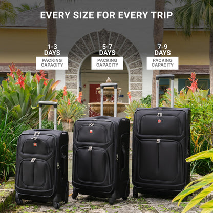 SwissGear Sion Softside Expandable Roller Luggage, Pewter, 3-Piece Set (21/25/29)