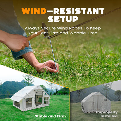 Inflatable Tent with Skylight, Quick Setup Blow Up Tents with Pump, Hot Tent with Stove Jack, Waterproof Oxford Inflatable House for Camping, Air Glamping Tents for Camping Adult 4-6 Person