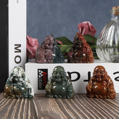 Artistone Crystals 2.0 inch Hand Carved Ocean Jasper Maitreya Buddha Figurine Healing Crystal Gemstone Seated Lucky Buddha Pocket Stone Home Decoration