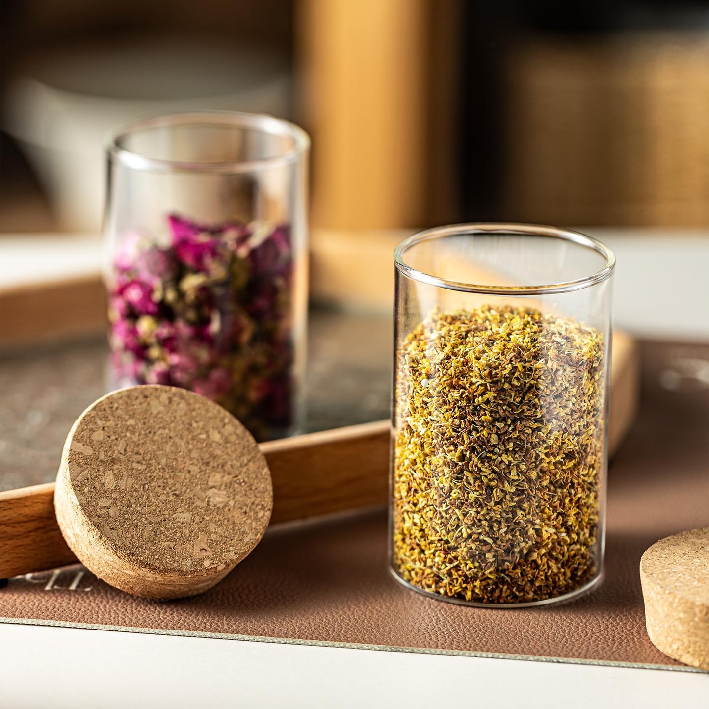 wangsdjy 10oz Glass Storage Container - Airtight Glass Jars with Cork Lid, Spice Jars, Candy Jar, Food Storage Jars for Candy, Spices, Coffee, Tea, Nuts (2PCS)