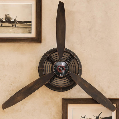GLOWMIRTH Airplane Propeller Wall Decor,Aviation Decor,Pilot Gifts, Steampunk Clock,Man Cave Clock, Wall Art for Office Bedroom,Battery Operated,Brown
