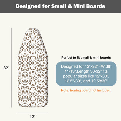 UniSimp Small Ironing Board Cover - Heat Resistant Cotton Canvas Pad | 12"x32" Taupe Design