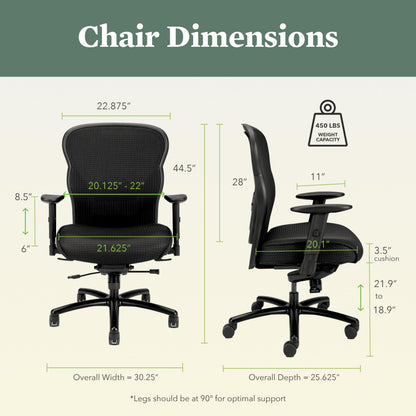 HON Wave Big and Tall Ergonomic Mesh Office Chair with Adjustable Arms and Lumbar Support, Heavy‑Duty Tilt Recline and Swivel Wheels, Desk and Computer Chair for Home Office, 450 lb. Capacity, Black