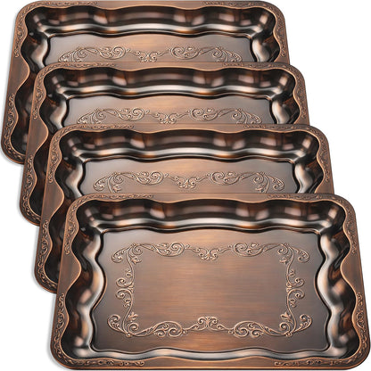 FoldTier 4 Pack Serving Trays Set for Party, Butterfly Floral Bronze Platter Engraved Mirror Tray, 15.8 x 11.6 Inches Elegant Metal Plate for Food Appetizer Cookies Desserts (Bronze)
