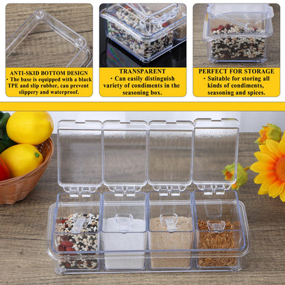 Tobeelec 4 Pcs Clear Seasoning Box with Spoon, 16 Pcs Kitchen Seasoning Spice Pots Acrylic Spice Storage Containers Condiment Jars Clear Spice Jars with Cover for Salt Candy Cruet Sugar
