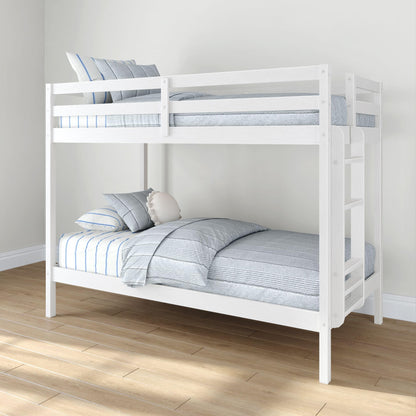 Grain & Grove Bear Twin Over Twin Bunk Bed, Sturdy Bunk Bed Frame for Kids, Plywood Bunk with Ladder, Guardrail, and Slats, No Box Spring Required, Brushed White