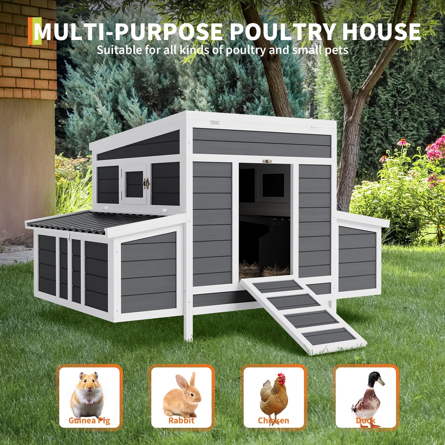 GarveeLife Wooden Chicken Coop, 55" Large Wooden Chicken House with 6 Nesting Boxes, Outdoor Chicken Cage for Outdoor Farm Yard