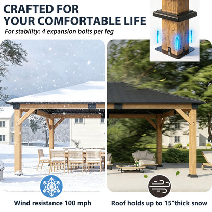 GOHONEI 12x20 ft Wood Gazebo, Hardtop Gazebo with Galvanized Steel Double Roof, Heavy Duty Pavilion for Patio Lawn and Garden