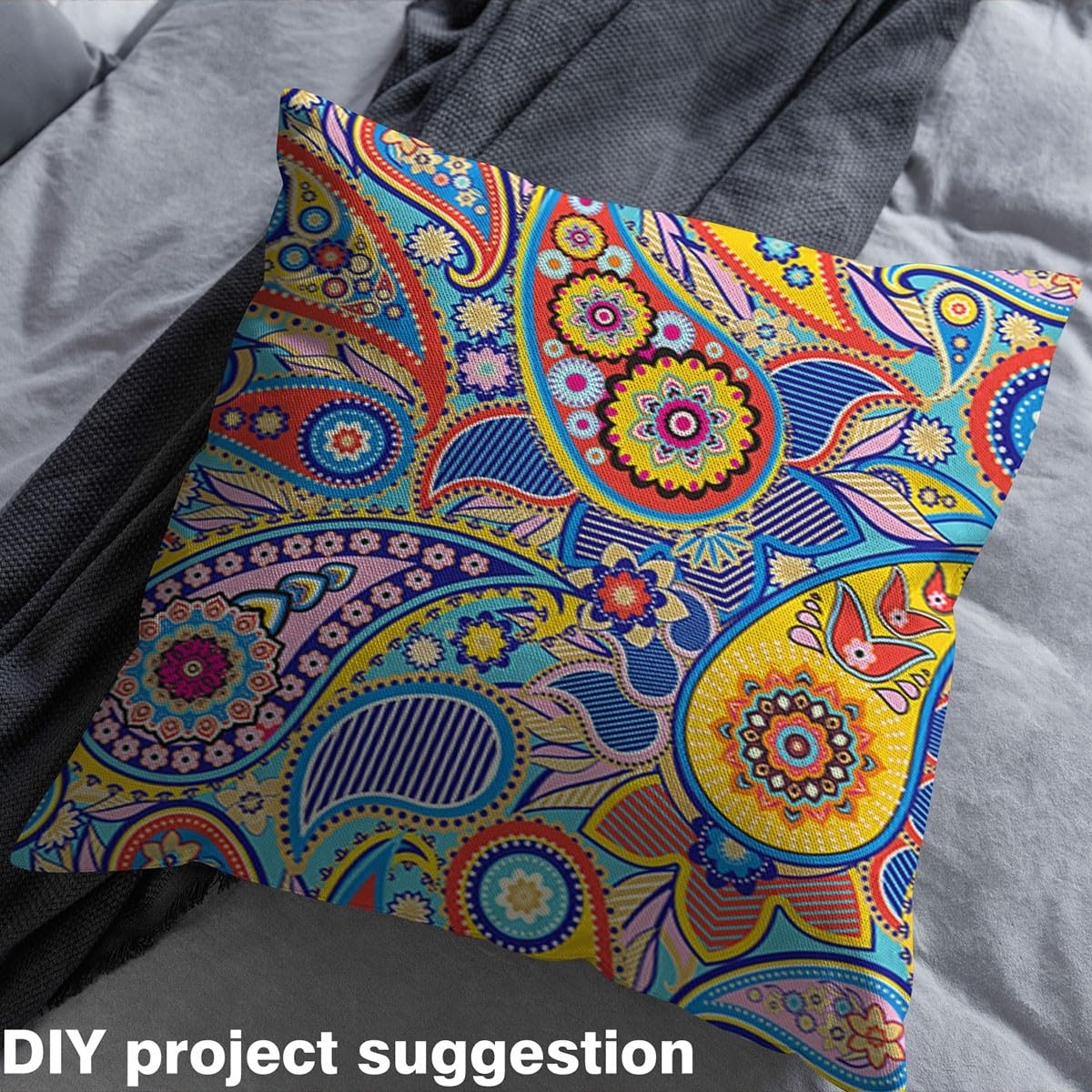 Boho Paisley Fabric by The Yard,Indian Style Flowers Decorative Soft Flannel Polyester No Stretch Fabric,Botanical Exotic DIY Craft,Yellow Blue Sewing Supplies,1 Yard,36" L x 59" W