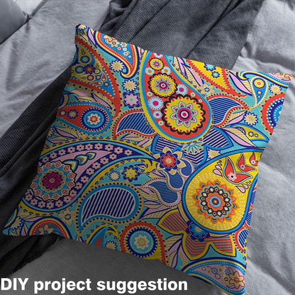 Boho Paisley Fabric by The Yard,Indian Style Flowers Decorative Soft Flannel Polyester No Stretch Fabric,Botanical Exotic DIY Craft,Yellow Blue Sewing Supplies,1 Yard,36" L x 59" W