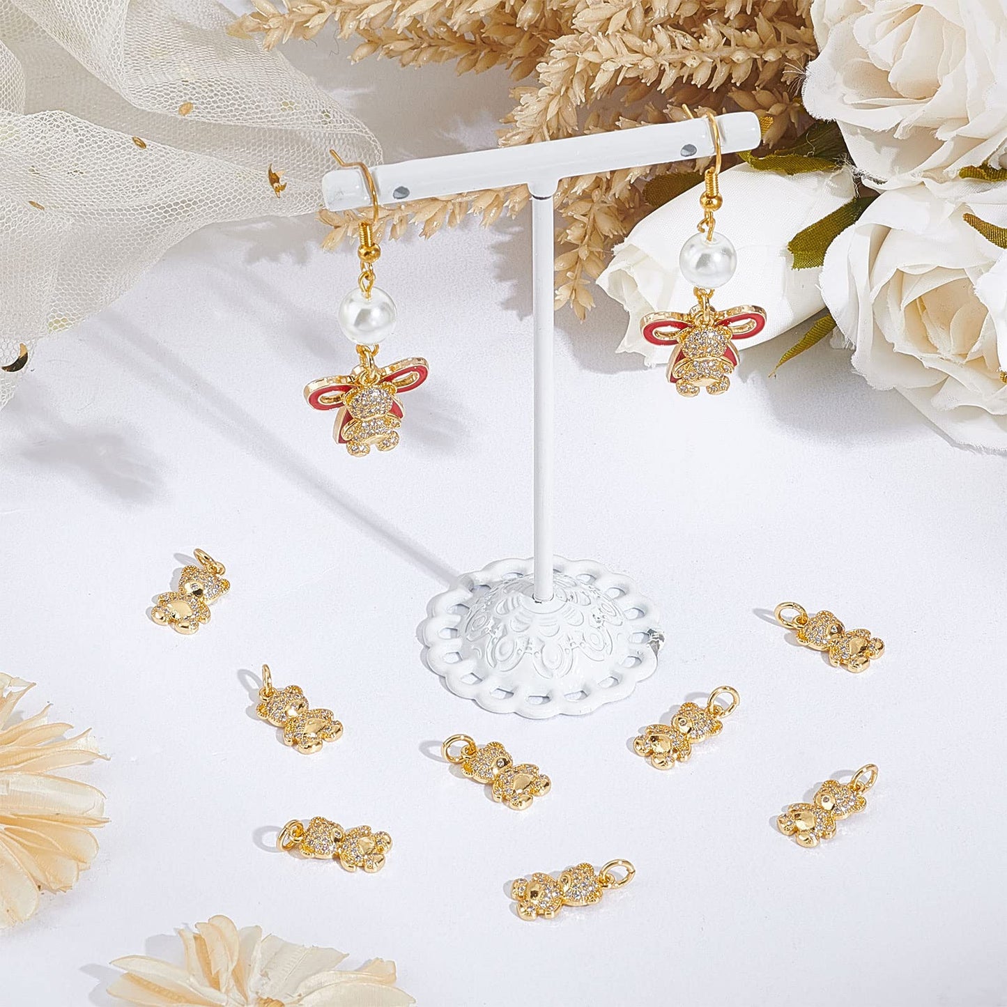 SUNNYCLUE 1 Box Bear Charms Gummy Bears Charm 18K Gold Plated Brass Charm Micro Pave Cubic Zirconia Hanging Loop Animal Charms for Jewelry Making Charm Necklace Earrings Bracelet DIY Craft