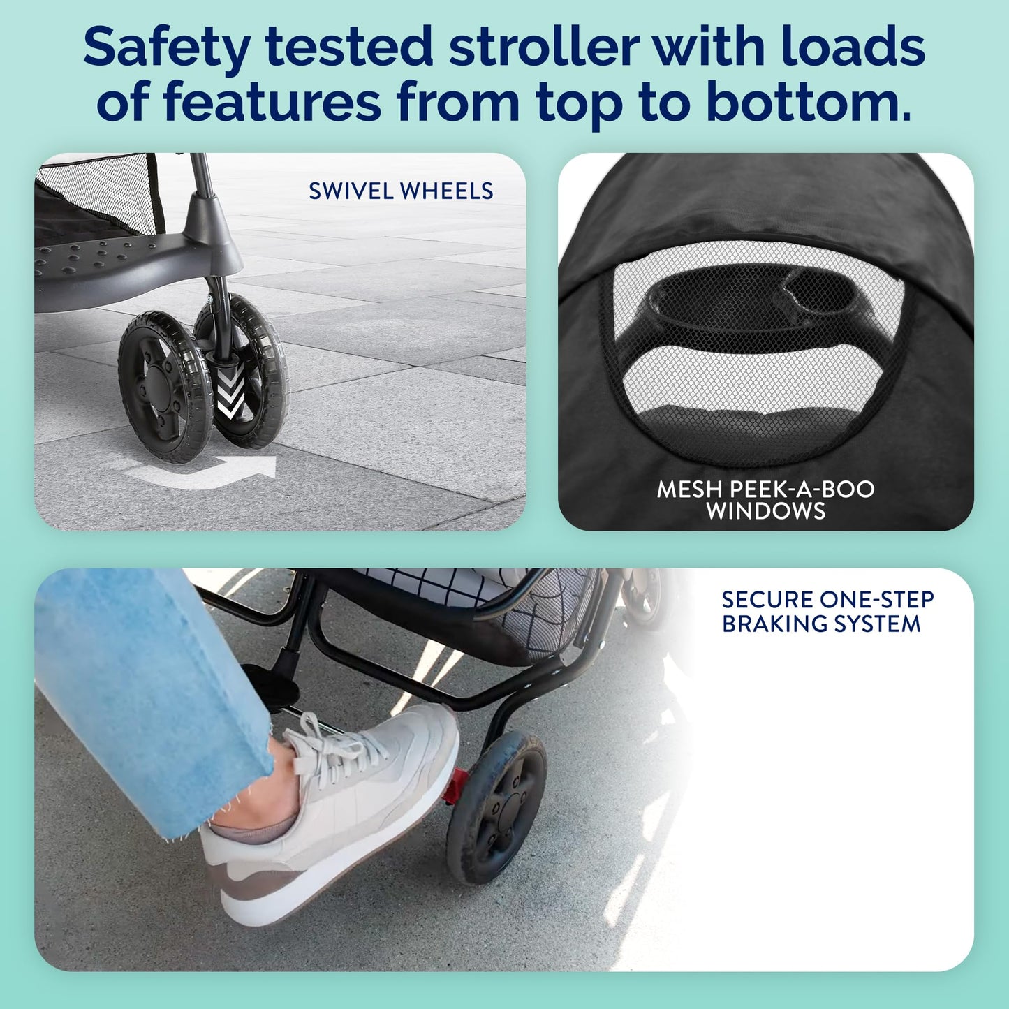 Kolcraft Cloud Plus Lightweight Double Stroller Side-by-Side for Infant Toddler, Compact Folding Travel System with Reclining Seats, Canopies, Storage Basket, Trays, Easy Maneuver - Slate Gray