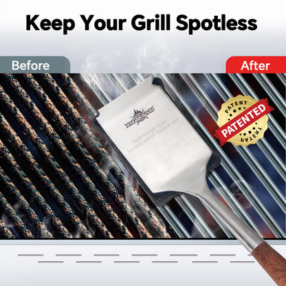Bristle-Free Steam Cleaning Grill Brush Kit – Luxurious Long Rosewood Handle, Includes 1 Replacement Head – Safe BBQ Grill Cleaning for Outdoor Grill – Great Gift for Men/Dad
