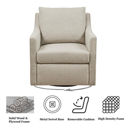 Martha Stewart Amber Swivel Chair for Living Room Barrel Style Bedroom Lounge Removable Foam Seat Cushion Upholstered, Nursery Furniture, Metal Base, Fully Assembled, 30.5" D x 30" W x 35" H, Natural