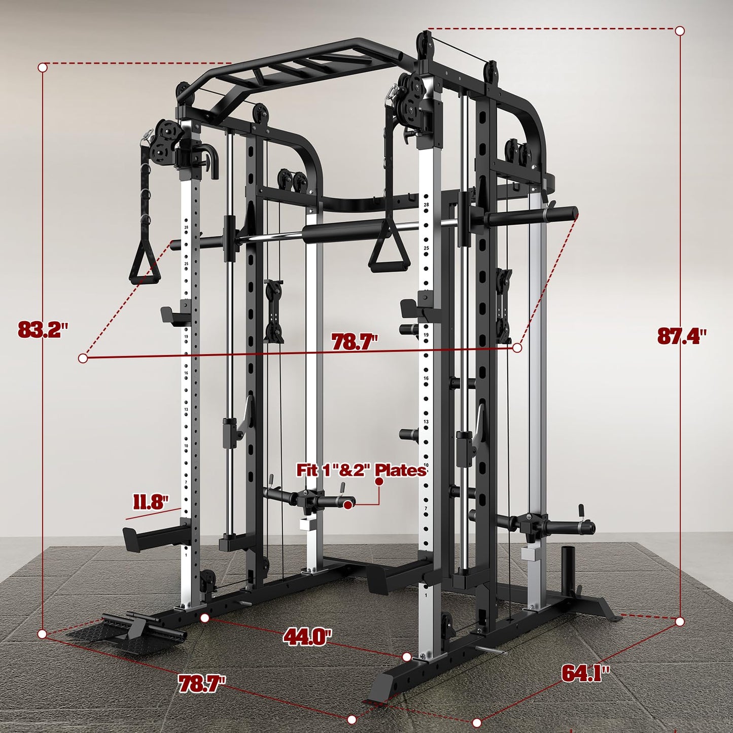Royal Fitness Smith Machine, Multifunctional Power Cage Rack with Smith Bar and Cable Pulley System, and LAT Pull Down Machine for Home Gym…