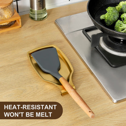 BETTWILL Gold Spoon Rest For Stove up, Stainless Steel Spoon Rest For Kitchen Counter, Large Kitchen Spoon Holder with Square Bottom, Spatula Spoon Ladle Utensil Holder, Heavy Duty.