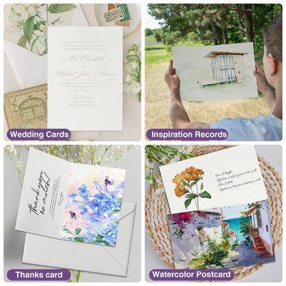 KOVIEDE 50 Pack Foldable Blank Watercolor Cards with Envelopes 4 x 6 Inch, 140lb Heavyweight, 100% Cotton, White, Acid-Free Water color Cards to Paint or Cards Making for Christmas Birthday