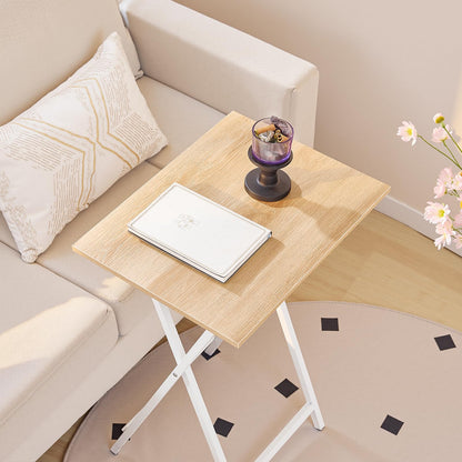 HOOBRO Folding TV Table, TV Tray, Stable Snack Table for Small Space, Portable Sofaside Desk, Easy Assembly and Storage, Ideal for Snacks and Meals in Living Room, Natural and White, WN15BZ01